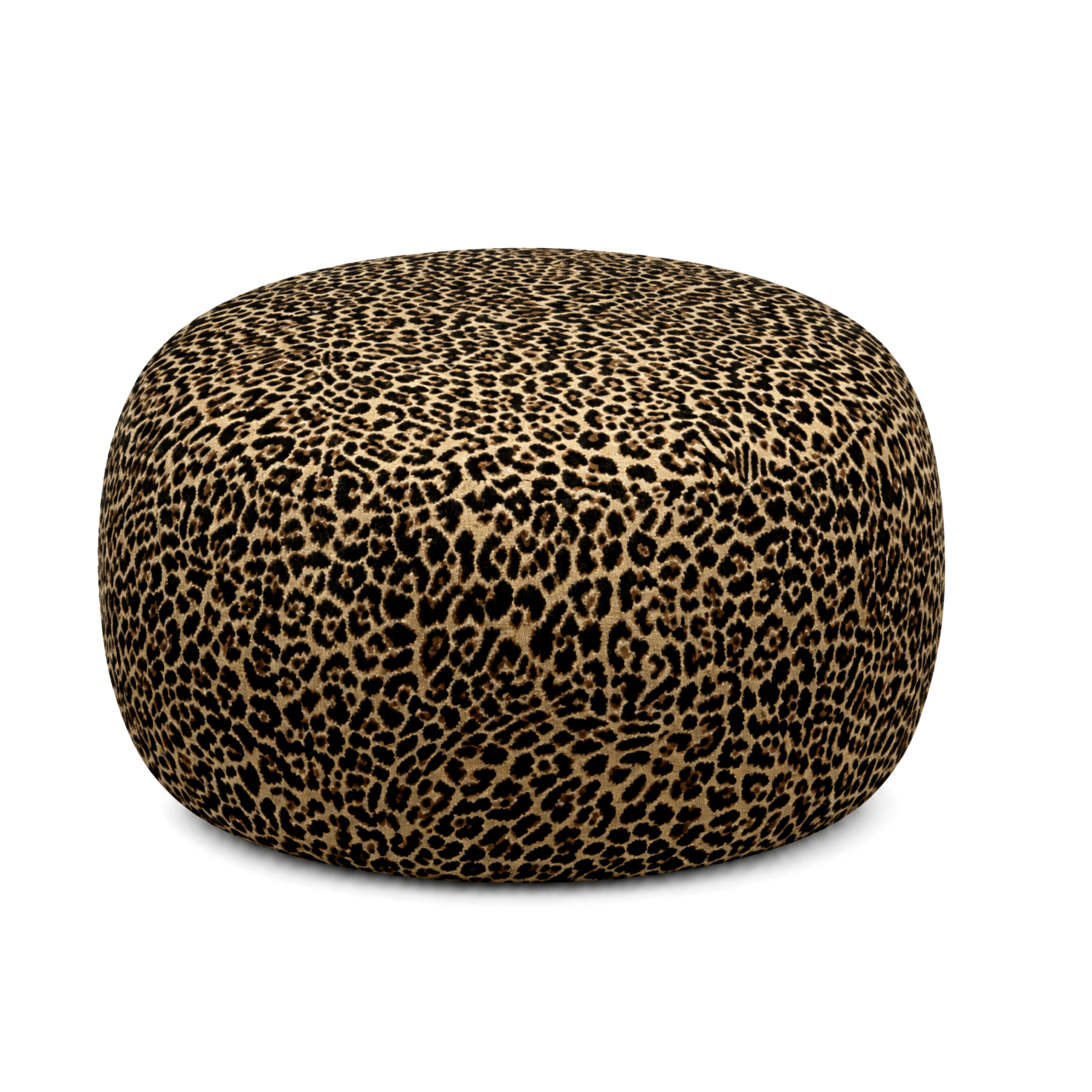 Leopard Print Velvet Round Ottoman Pouf