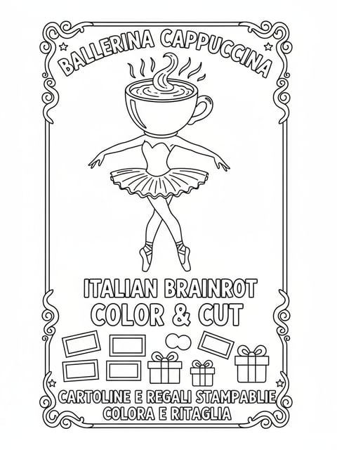 Ballerina Cappuccina printable cards gifts color and cut style craft coloring page