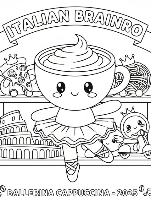Ballerina Cappuccina cute plush doll toy shelf kid-friendly outlines coloring page