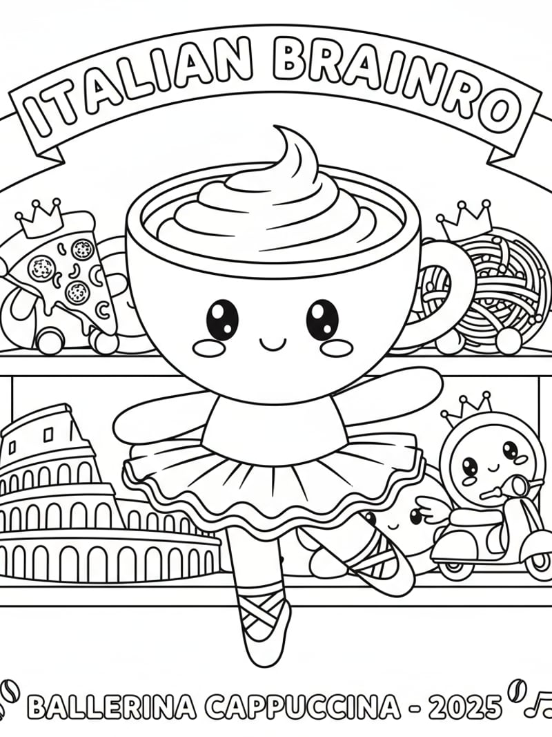 Ballerina Cappuccina cute plush doll toy shelf kid-friendly outlines coloring page