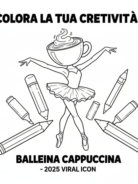 Ballerina Cappuccina with coloring tools pencils crayons encouraging creativity meta coloring page