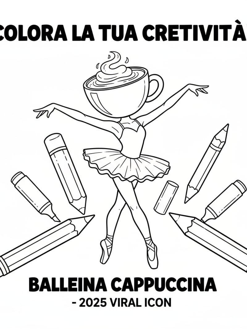 Ballerina Cappuccina with coloring tools pencils crayons encouraging creativity meta coloring page