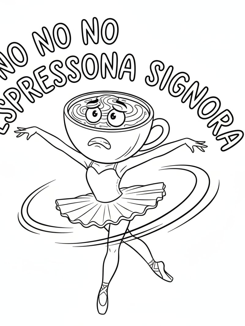 Ballerina Cappuccina no no no espressona signora meme moment expressive face coloring page