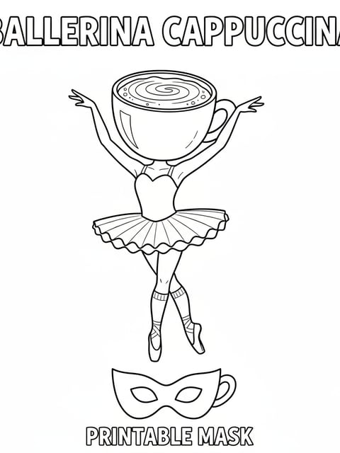 Ballerina Cappuccina printable mask kids cut out wear craft coloring page