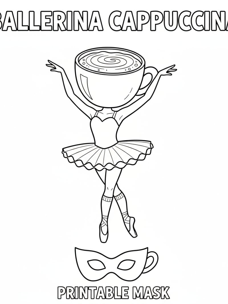 Ballerina Cappuccina printable mask kids cut out wear craft coloring page