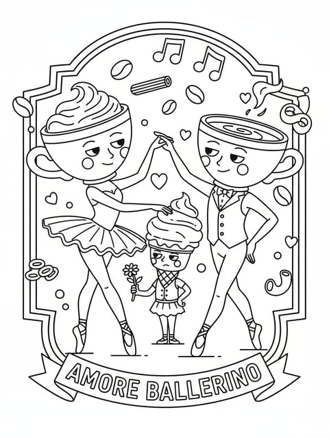 Ballerina Cappuccina and Ballerino Lololo dancing love triangle kid-friendly coloring page