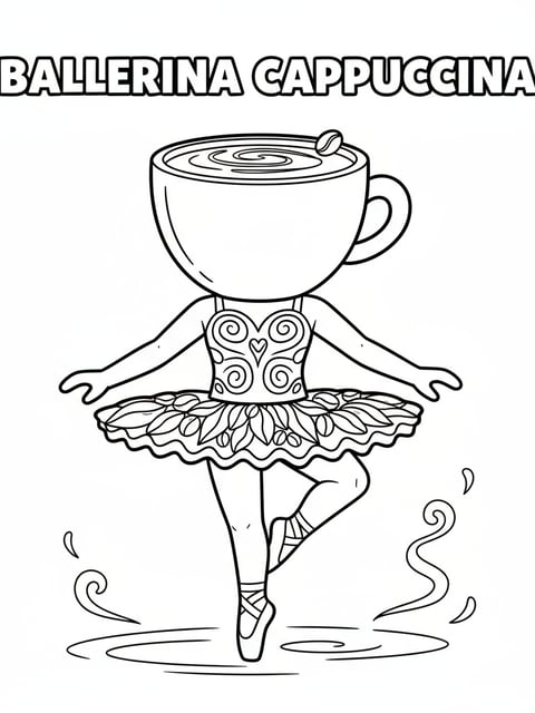 Ballerina Cappuccina Roblox avatar style simplified 3D look kids coloring page