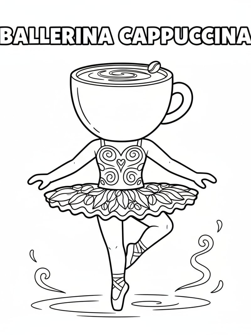 Ballerina Cappuccina Roblox avatar style simplified 3D look kids coloring page