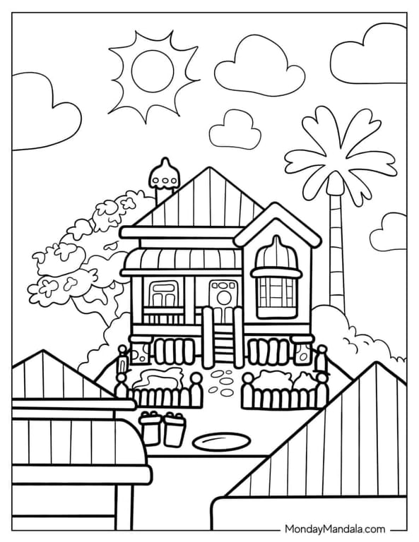 Bluey family house outlined as a coloring page