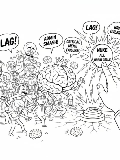 Evento de abuso de administrador en Steal a Brainrot con personajes meme y jugadores en una página para colorear