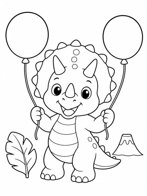 cute baby dinosaurs with balloons printable coloring page for kids