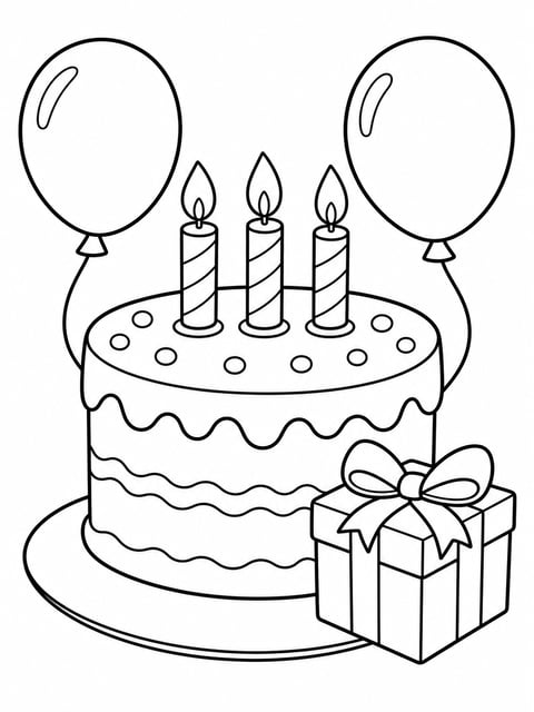 birthday party table printable coloring page for kids