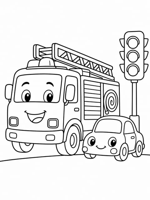 cars and trucks city road coloring page for kids