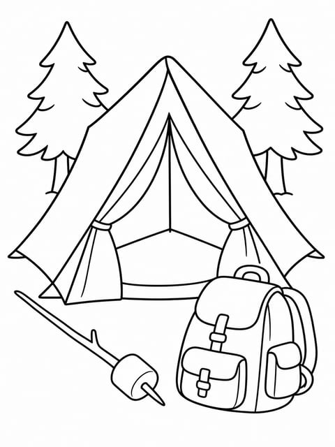 camping tent adventure coloring page for kids