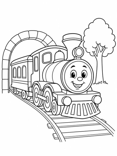 friendly train journey coloring page for kids