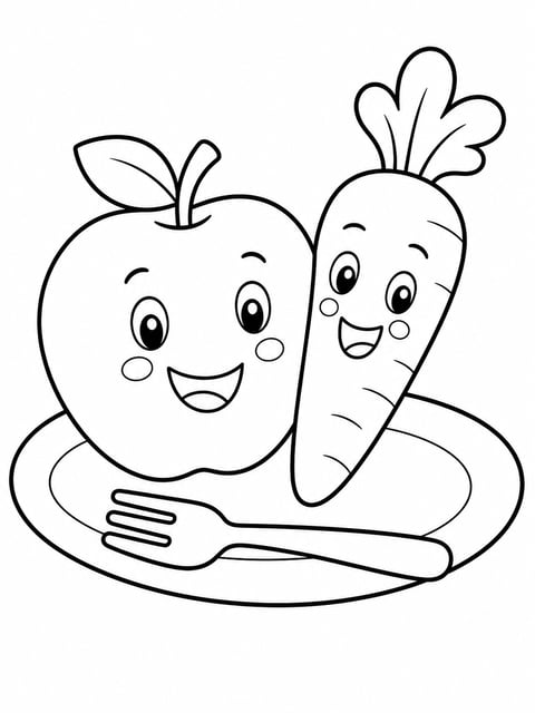 healthy food friends coloring page for kids