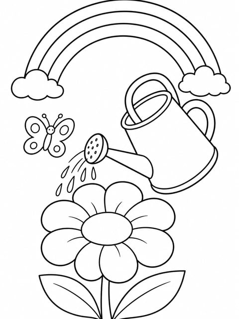rainbow garden easy printable coloring page for kids ages 3 to 5