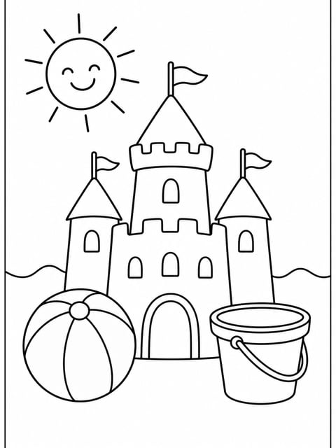summer beach day printable coloring page for kids
