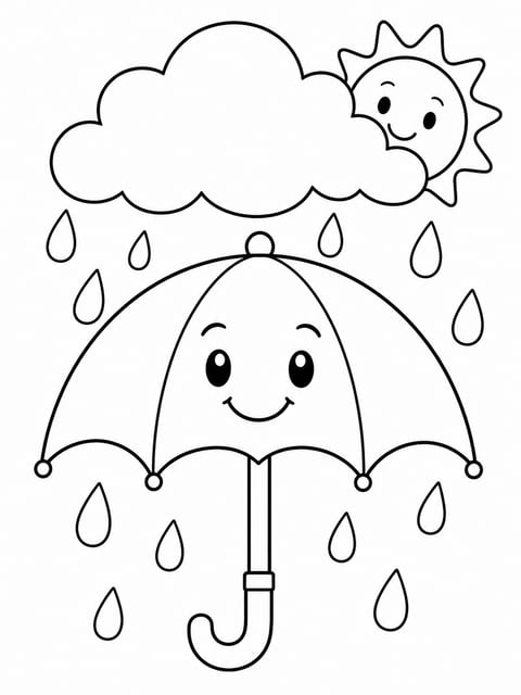 rainy weather umbrella coloring page for kids