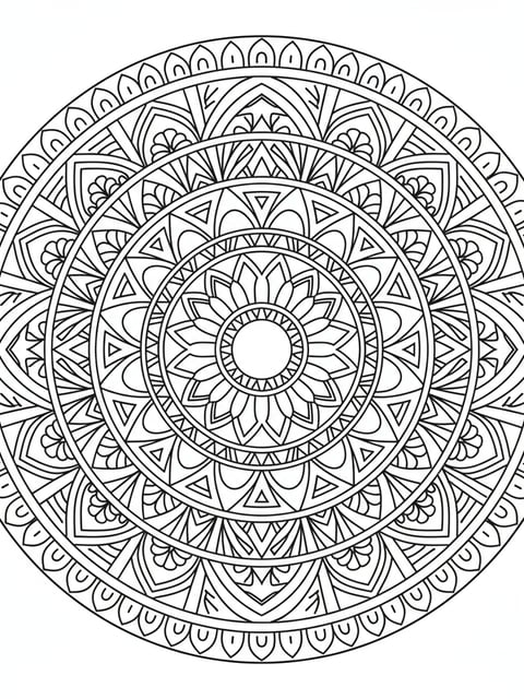 Mandala para adultos con patrón circular geométrico en un dibujo detallado para colorear