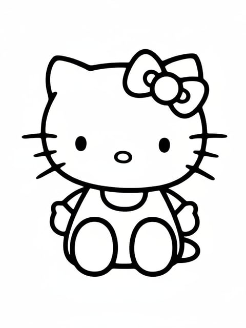 Hello Kitty sentada con su lazo clásico en un dibujo para colorear limpio y gratis