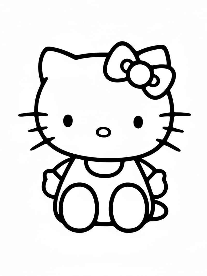 Classic Hello Kitty with bow in sitting pose clean simple design coloring page