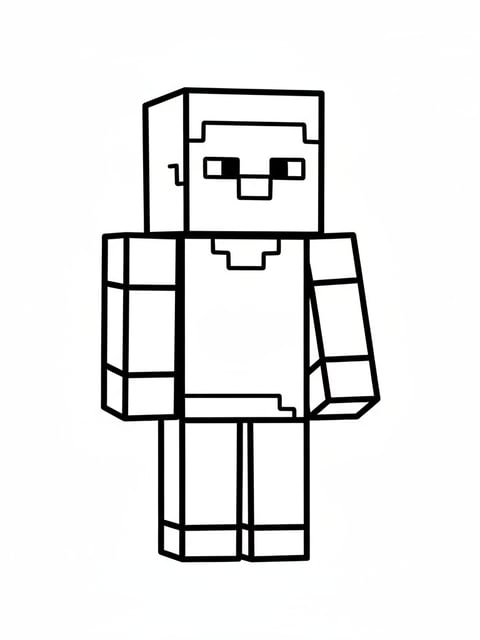Steve de Minecraft en estilo pixelado en una página para colorear de líneas geométricas