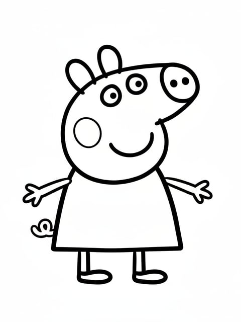 Peppa Pig en estilo cartoon sencillo en un dibujo para colorear familiar