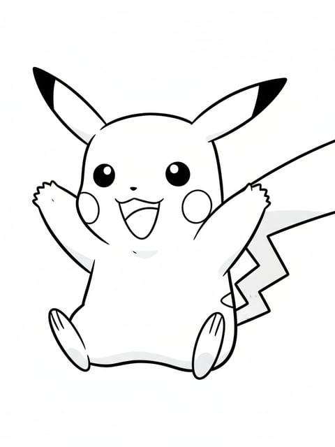 Pikachu de Pokémon en pose feliz en un dibujo sencillo para colorear