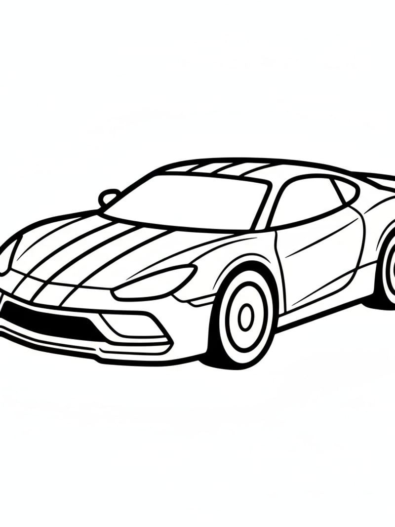 Cool sporty race car with racing stripes and wheels simple vehicle design coloring page