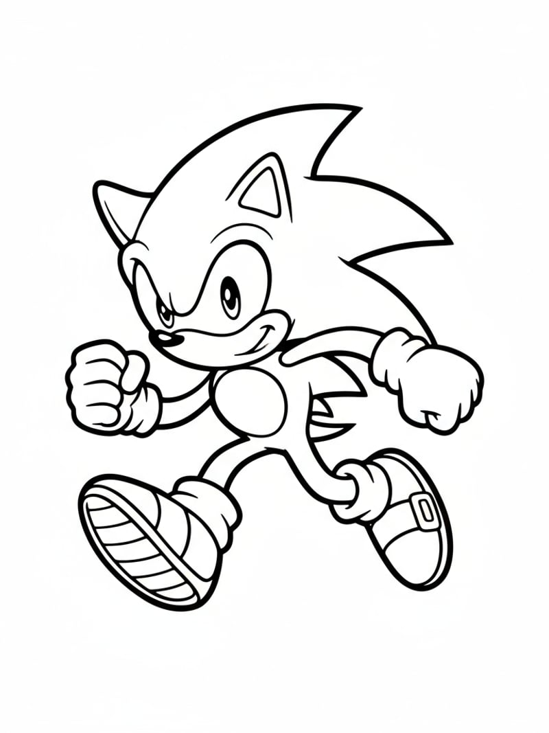 Sonic the Hedgehog character in running pose simple cartoon style coloring page
