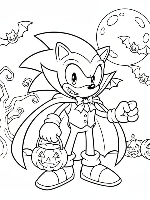 Sonic the Hedgehog dressed as vampire for Halloween coloring page