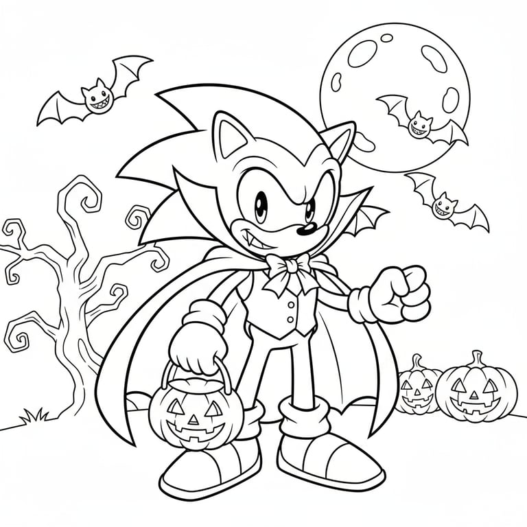 Sonic the Hedgehog dressed as vampire for Halloween coloring page