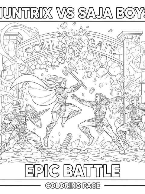 Huntrix vs Saja Boys epic battle in front of crumbling soul gate