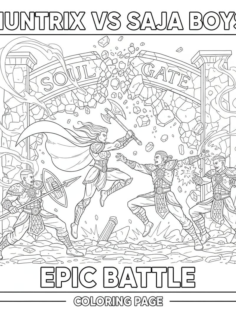 Huntrix vs Saja Boys epic battle in front of crumbling soul gate