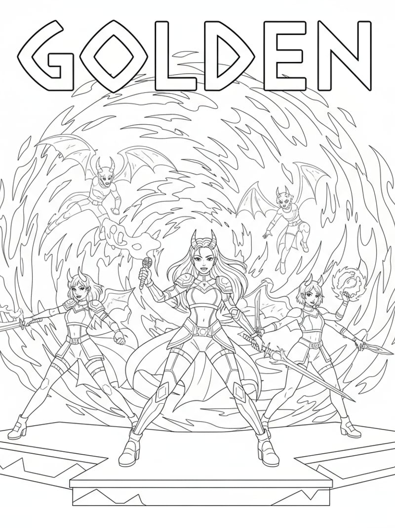 Huntrix performing Golden on stage with soul gate energy swirling behind