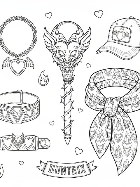 Huntrix lightstick and concert accessories with heart and demon motifs