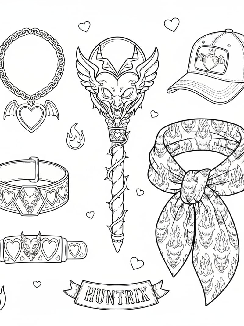 Huntrix lightstick and concert accessories with heart and demon motifs