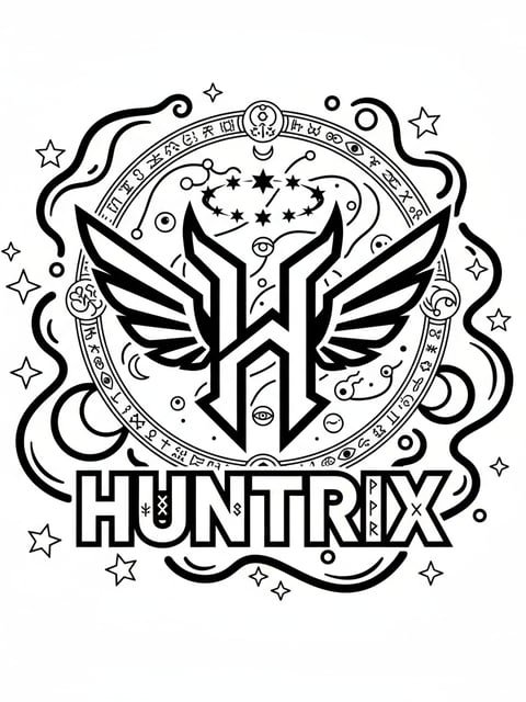 Huntrix fan-style emblem with magical symbols and soul gate design