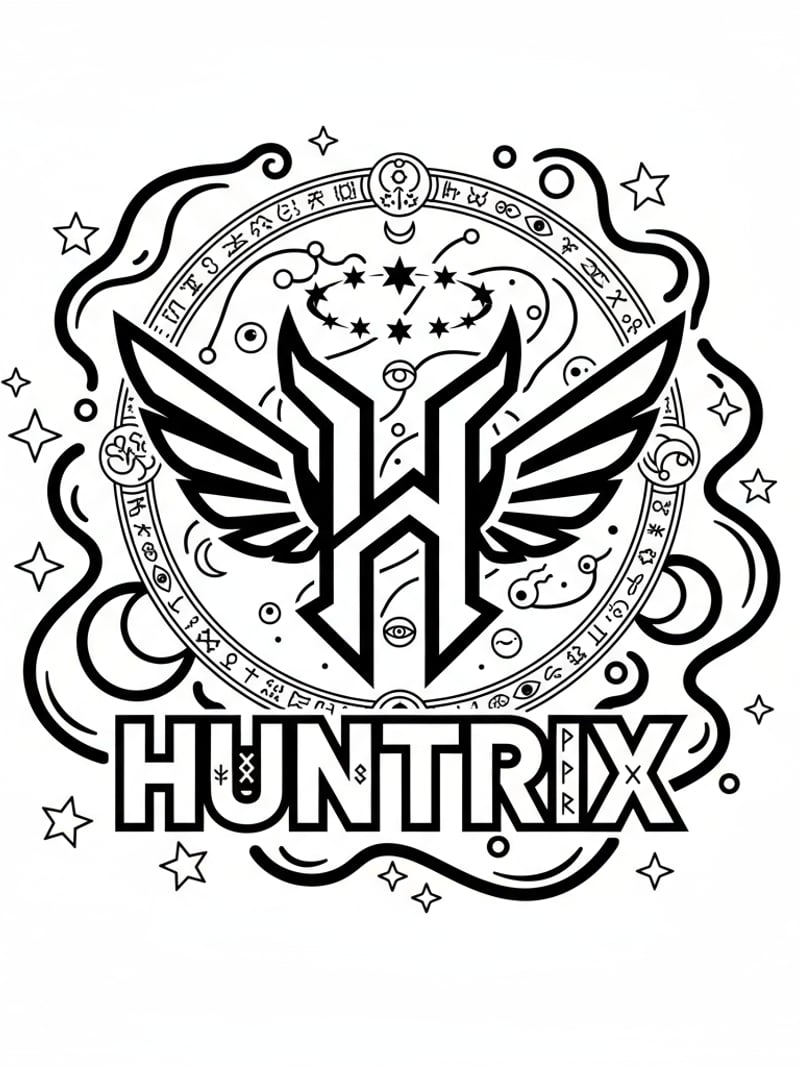 Huntrix logo with magical symbols and soul gate design