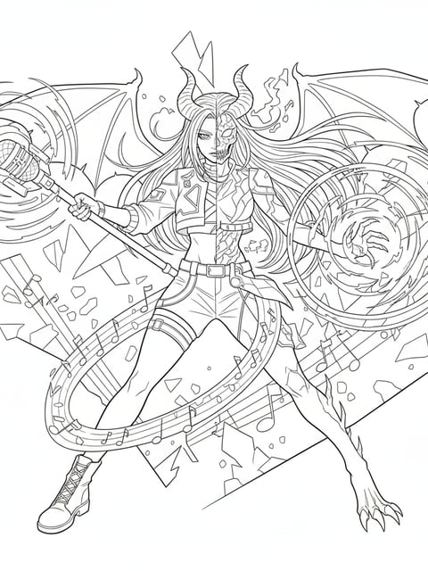 Rumi in battle mode half-human half-demon form channeling sonic powers