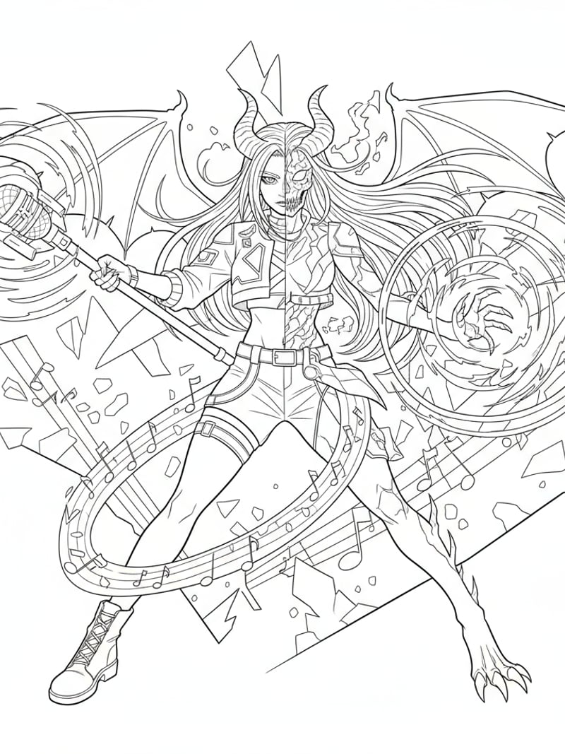 Rumi in battle mode half-human half-demon form channeling sonic powers