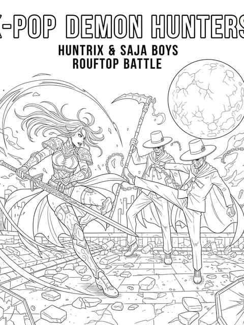Huntrix and Saja Boys face-off in rooftop battle manga-style