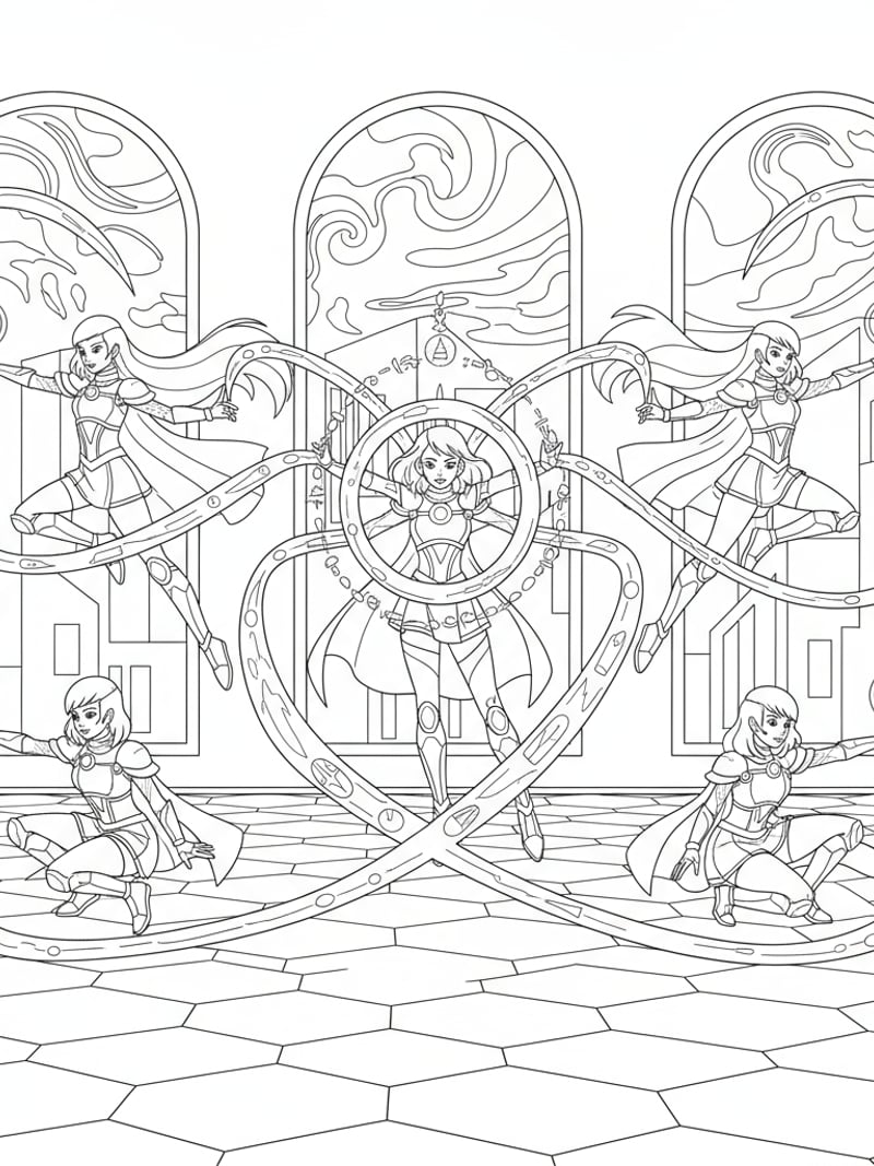 Huntrix girls practicing magical choreography in training studio