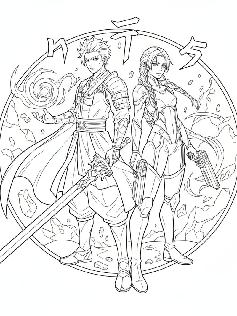 Jinu and Rumi standing back-to-back ready for battle with glowing soul energy