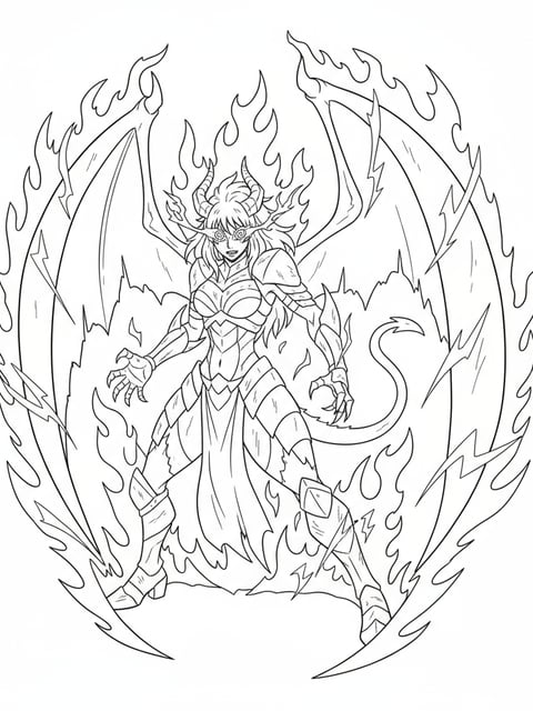 Mira in demon form with glowing eyes and energy aura fierce battle pose