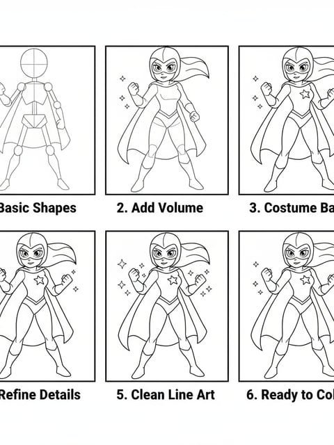 Step-by-step drawing tutorial of Mira in hero pose beginner-friendly