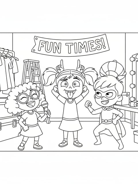 Mira making silly face backstage with Rumi and Zoey fun scene