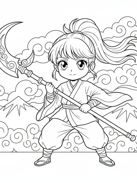 Young Mira training with weapon child version cute manga style