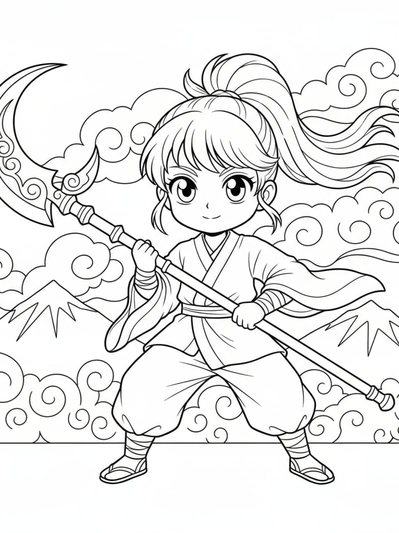 Young Mira training with weapon child version cute manga style